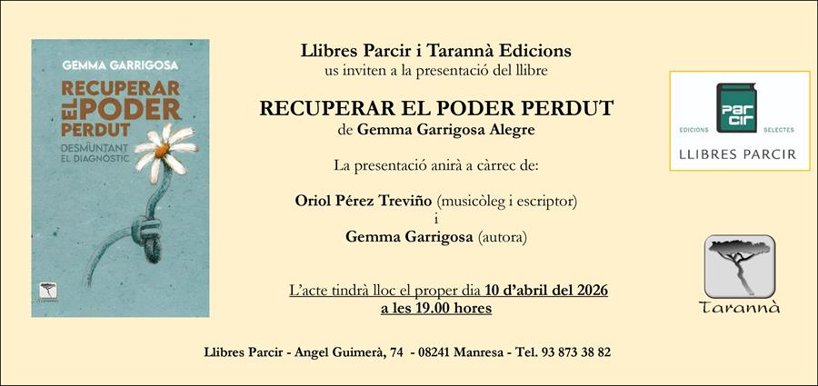 Presentació "Recuperar el poder perdut", de Gemma Garrigosa - Llibres Parcir | Llibreria Parcir | Llibreria online de Manresa | Comprar llibres en català i castellà online