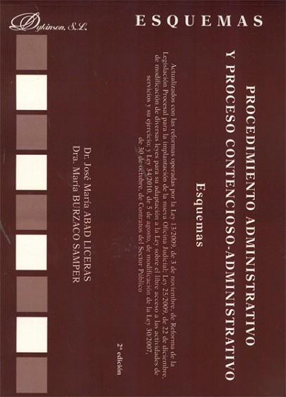 ESQUEMAS PROCED ADMINISTRATIVO PROCESO CONTENCIOSO ADMINIST | 9788499820576 | ABAR LICERAS J M DR BURZAGO SAMPER M DRA | Llibres Parcir | Librería Parcir | Librería online de Manresa | Comprar libros en catalán y castellano online
