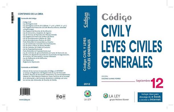 Código Civil y Leyes Civiles Generales 2012 | 9788490200612 | Redacción La Ley | Llibres Parcir | Librería Parcir | Librería online de Manresa | Comprar libros en catalán y castellano online