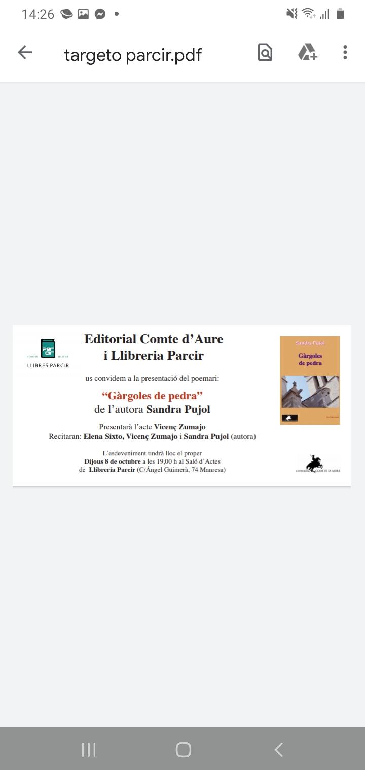 PRESENTACIÓ DE "GÀRGOLES DE PEDRA" de SANDRA PUJOL - Llibres Parcir | Librería Parcir | Librería online de Manresa | Comprar libros en catalán y castellano online