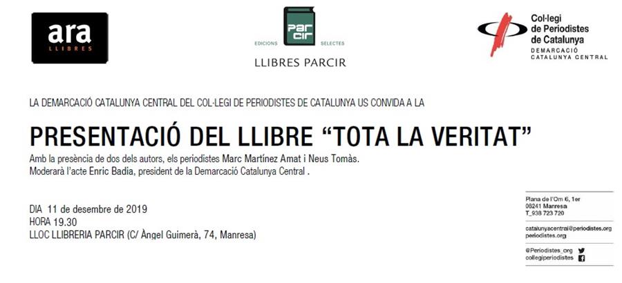 PRESENTAVCIÓ DEL LLIBRE "TOTA LA VERITAT", ed. Ara Llibres - Llibres Parcir | Llibreria Parcir | Llibreria online de Manresa | Comprar llibres en català i castellà online