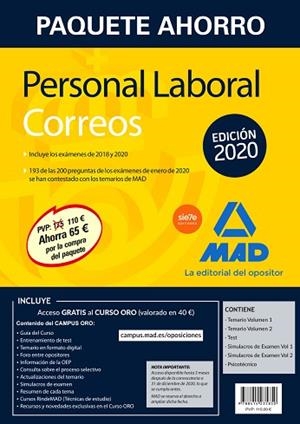 PAQUETE AHORRO PERSONAL LABORAL CORREOS 2020. AHORRA 65 € (INCLUYE TEMARIOS 1 Y | 9788414235850 | NO DISPONIBLE | Llibres Parcir | Llibreria Parcir | Llibreria online de Manresa | Comprar llibres en català i castellà online