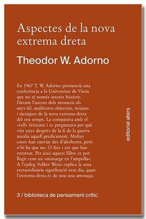 ASPECTES DE LA NOVA EXTREMA DRETA | 9788418618413 | ADORNO, THEODOR W. | Llibres Parcir | Librería Parcir | Librería online de Manresa | Comprar libros en catalán y castellano online