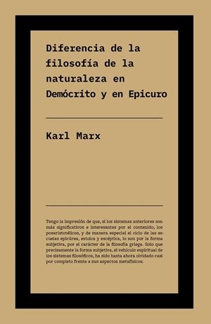 DIFERENCIA ENTRE LA FILOSOFÍA DE LA NATURALEZA EN DEMÓCRITO Y EN EPICURO | 9791388115141 | MARX, KARL | Llibres Parcir | Llibreria Parcir | Llibreria online de Manresa | Comprar llibres en català i castellà online